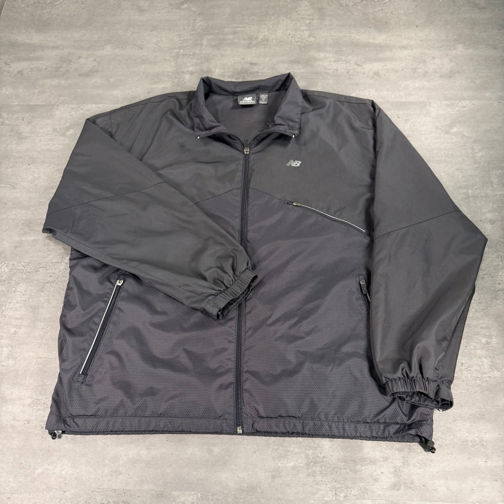 New Balance Windbreaker Jacket Mens XL Black Full Zip Reflective Running Tech
